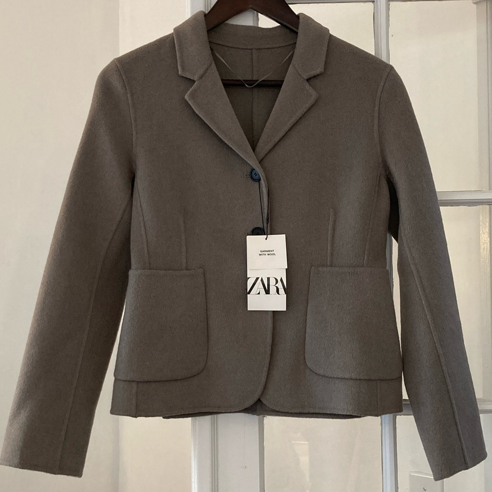 Zara Wool-Blend Felted Look Blazer w/Front Pockets